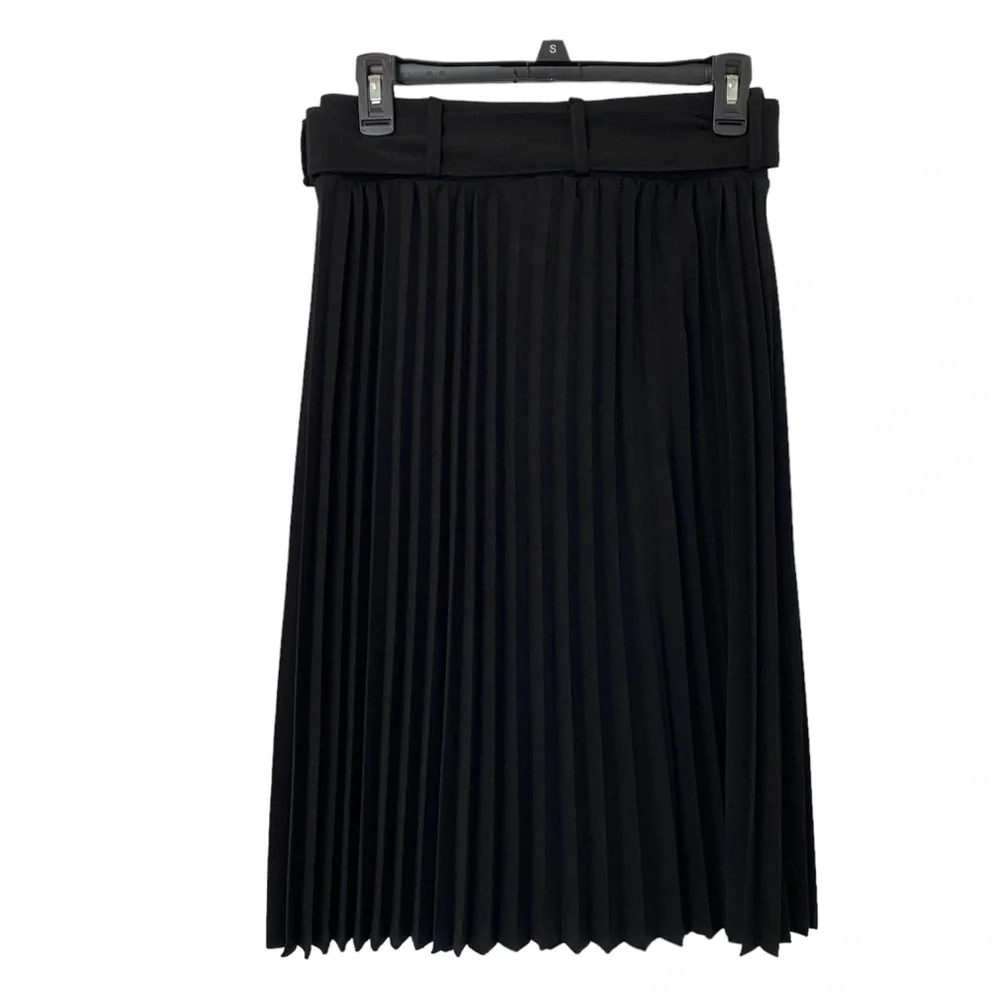 Lark & Grey Women’s Pleated Midi Skirt with Fabric Belt in Black Size Medium